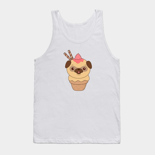 Kawaii Cute Pug Ice Cream Cone T-Shirt Tank Top by happinessinatee